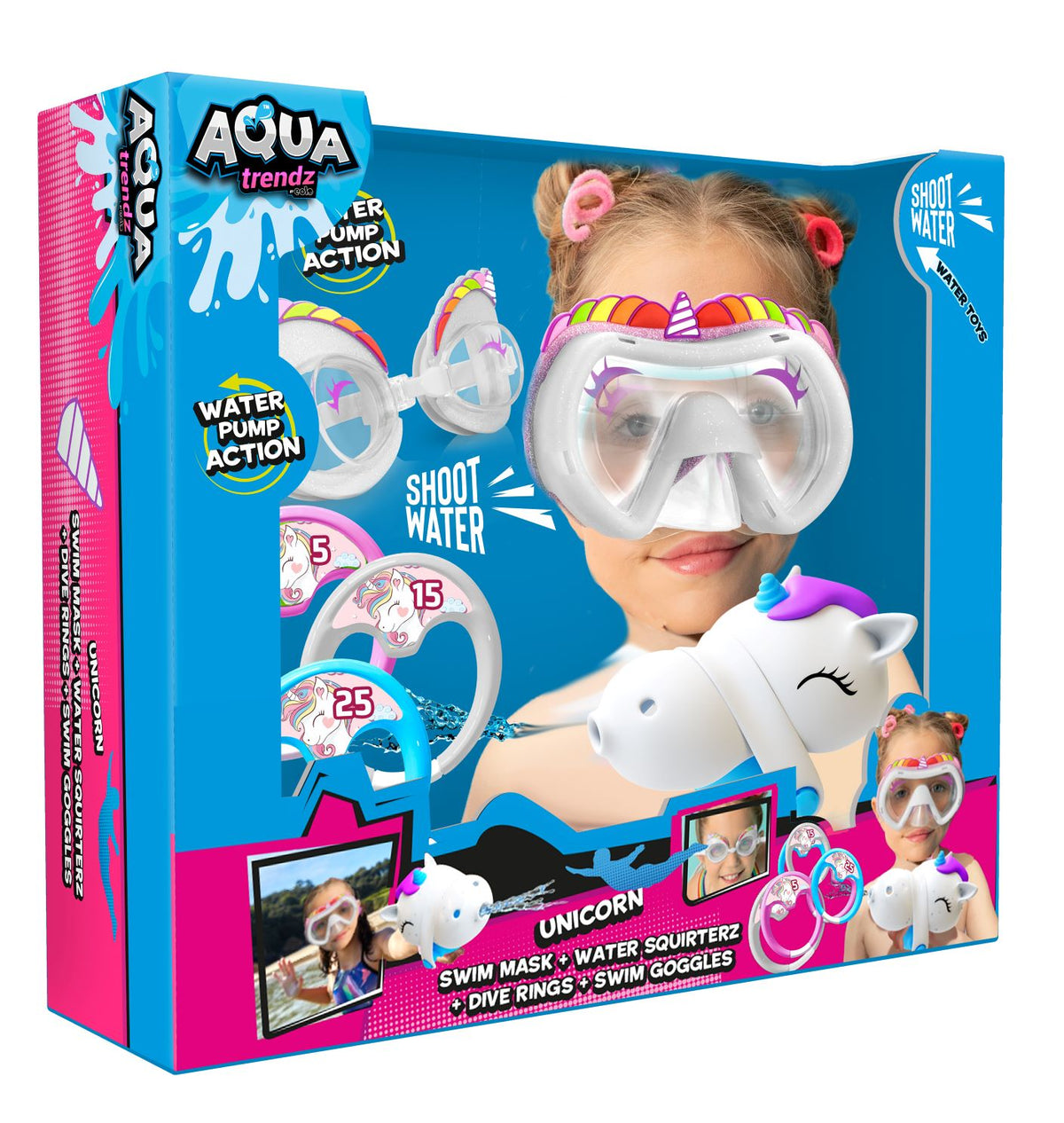 Unicorn Water Squirterz, Swim Mask, Dive Rings & Swim Goggles Multipack